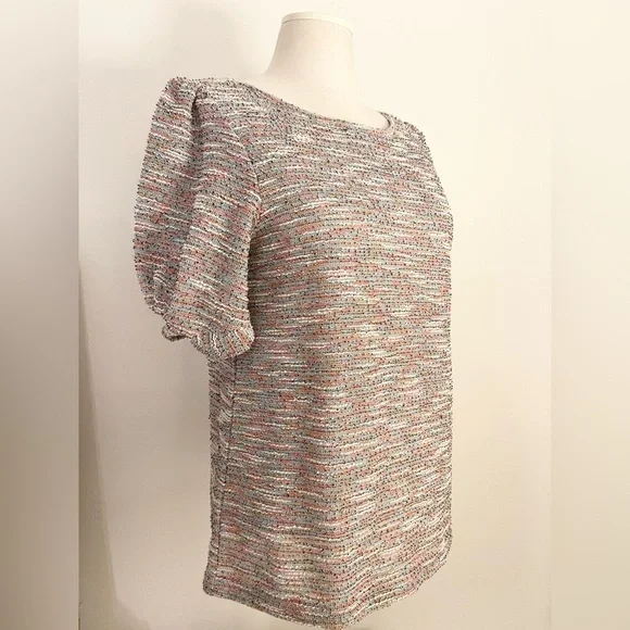 LOFT Colorful Knit Too Blouse with Puffed Sleeve | Size S - Picture 3 of 9